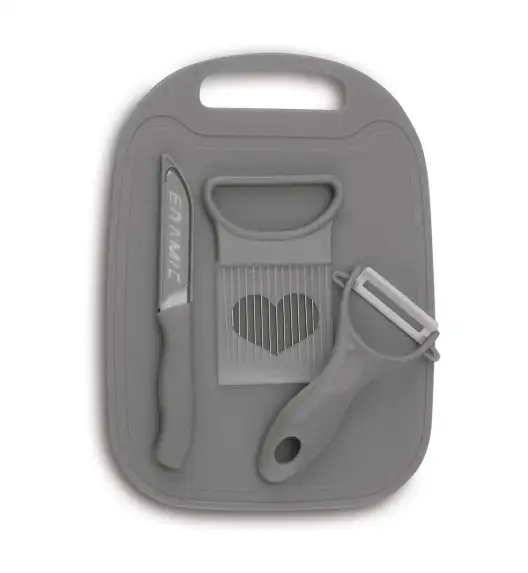 TADAR ZESTAW: DESKA DO KROJENIA 25X18,4CM + OBIERAK+ NOŻYK CERAM. 16CM + KRAJACZ DO CEBULI 8X11CM