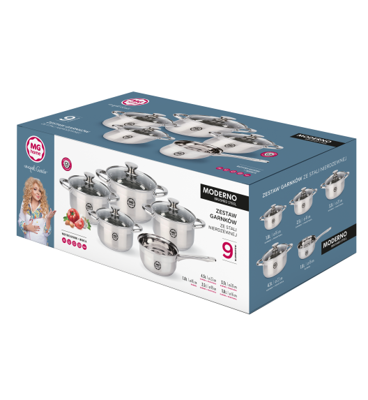 MG HOME | MODERNO STEEL BRUSHED KOMPLET GARNKÓW 9 EL.