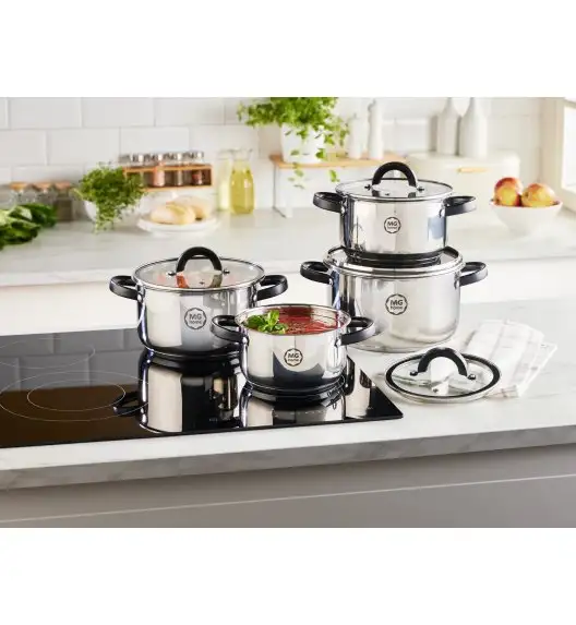 MG HOME | BLACK KOMPLET GARNKÓW ZE STALI NIERDZEWNEJ 8 EL.