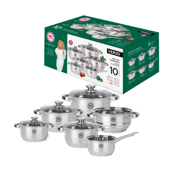 MG HOME | VERSO GARNKI 10 EL.+ WKŁAD DO GOT. NA PARZE