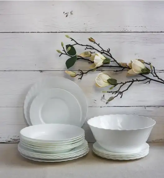 LUMINARC TRIANON WHITE OPK | Komplet obiadowy 19 el dla 6 os z salaterką | szkło hartowane | 144