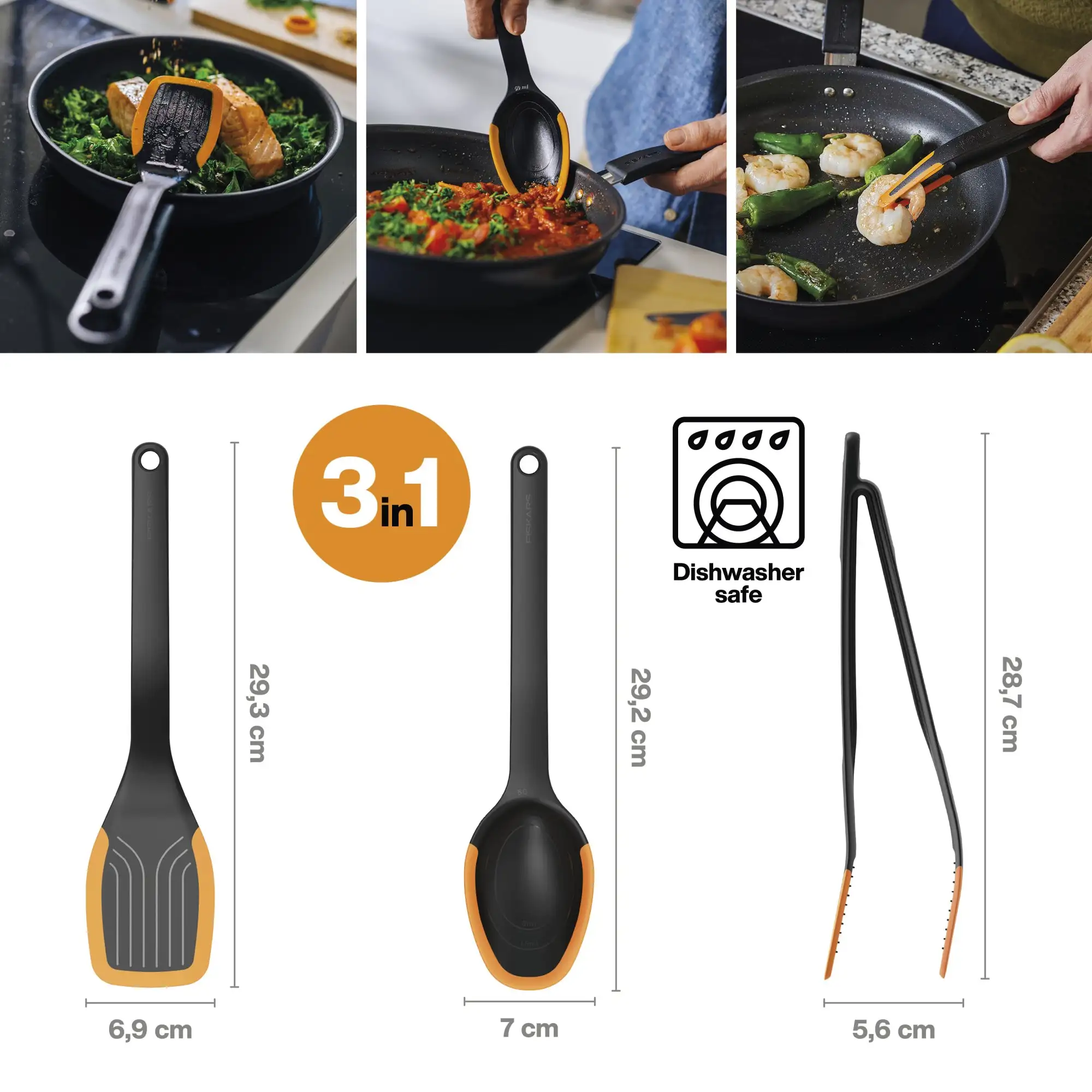 FISKARS FUNCTIONAL FORM 1027306 Zestaw kuchenny (łyżka + szpatułka + szczypce)