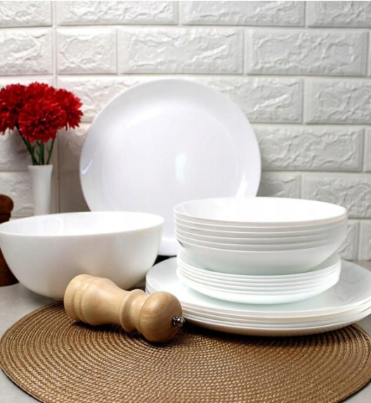 LUMINARC DIWALI WHITE Serwis obiadowy 38 el dla 12 osób | szkło hartowane | V0361