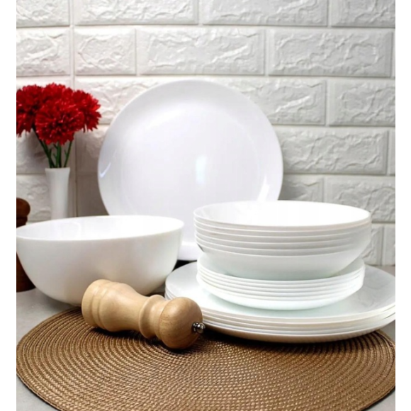 LUMINARC DIWALI WHITE Serwis obiadowy 38 el dla 12 osób | szkło hartowane | V0361