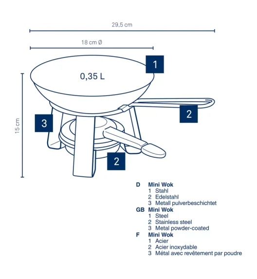 KELA | Joy | mini-wok z podgrzewaczem, stal, 18 cm