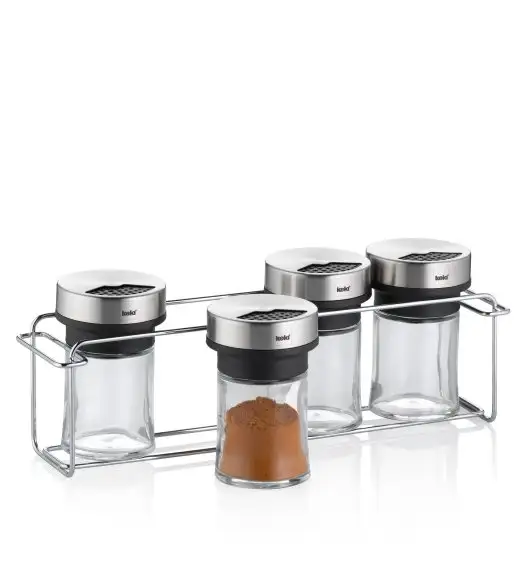 KELA | Miko | stojak na przyprawy, 5 el., szkło/stal nierdzewna, 28 x 7 x 10 cm