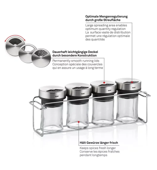 KELA | Miko | stojak na przyprawy, 5 el., szkło/stal nierdzewna, 28 x 7 x 10 cm