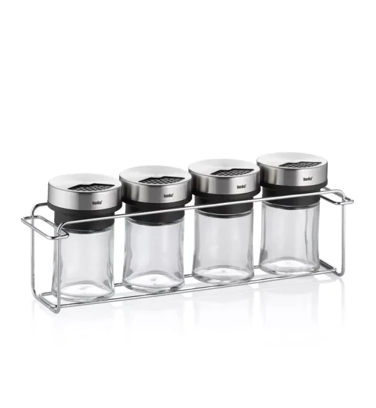 KELA | Miko | stojak na przyprawy, 5 el., szkło/stal nierdzewna, 28 x 7 x 10 cm