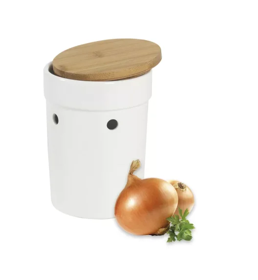 KELA | Salena | ceramiczny pojemnik na cebulę z bambusową pokrywą, śred. 13,5 x 21 cm