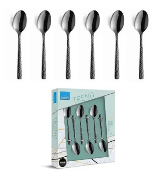 WYPRZEDAŻ! AMEFA FELICITY Sztućce UE Komplet 6x Łyżeczka do kawy w pudełku / czarne / wieczysta gwarancja