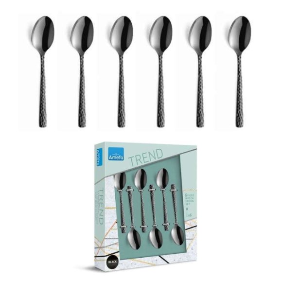 WYPRZEDAŻ! AMEFA FELICITY Sztućce UE Komplet 6x Łyżeczka do kawy w pudełku / czarne / wieczysta gwarancja