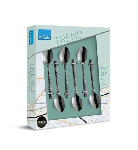 WYPRZEDAŻ! AMEFA FELICITY Sztućce UE Komplet 6x Łyżeczka do kawy w pudełku / czarne / wieczysta gwarancja