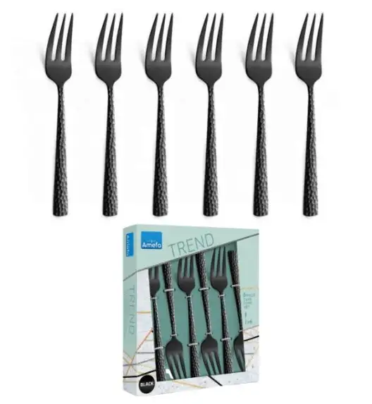 WYPRZEDAŻ! AMEFA FELICITY Sztućce UE Komplet 6x Widelczyk do ciasta w pudełku / czarne / wieczysta gwarancja