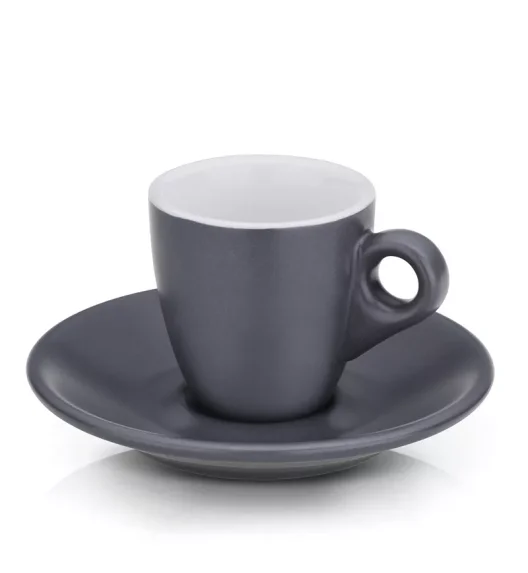 KELA | Mattia | filiżanki do espresso ze spodkami, 2 szt., ceramika, 0,05 l, śred. 12 x 6,5 cm, szare