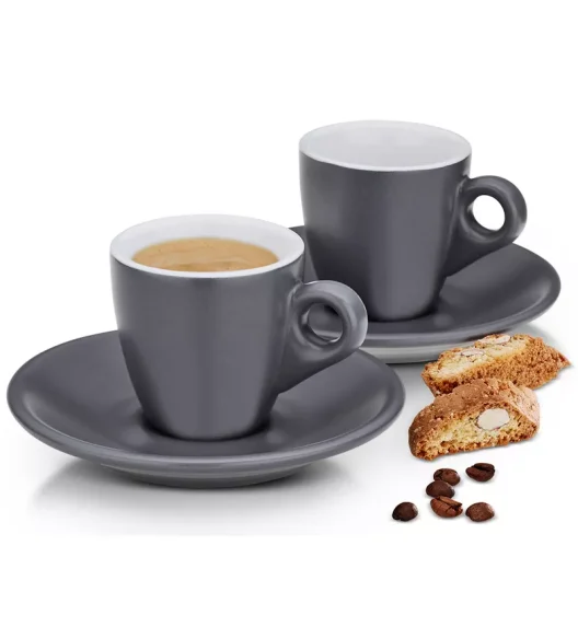 KELA | Mattia | filiżanki do espresso ze spodkami, 2 szt., ceramika, 0,05 l, śred. 12 x 6,5 cm, szare