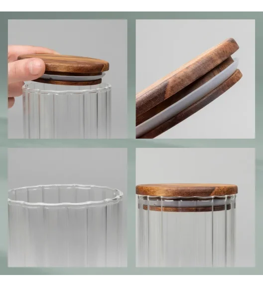 KELA | Dorothea | pojemnik kuchenny, szkło borokrzemowe/drewno akacji, 0,9 l, śred. 9 x 18 cm