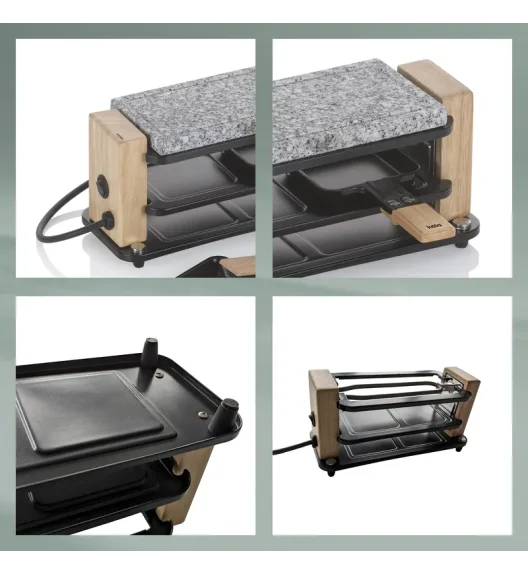 KELA | Bedretto | raclette/grill stołowy, dla 2 os., granit/stal/drewno, 27 x 11 x 13 cm