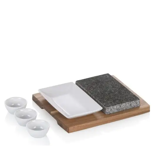 KELA | Country | zestaw do serwowania z kamieniem, granit/ceramika/drewno akacji, 29 x 23 x 4,5 cm