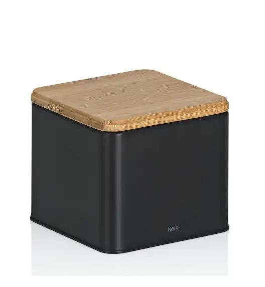 KELA | Kiril | pojemnik kuchenny, metal/bambus, 0,8 l, 11,5 x 11,5 x 9,5 cm