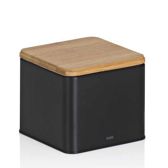 KELA | Kiril | pojemnik kuchenny, metal/bambus, 0,8 l, 11,5 x 11,5 x 9,5 cm