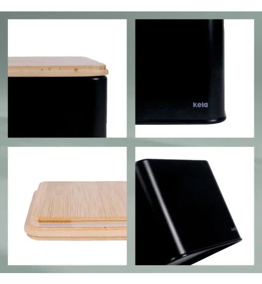 KELA | Kiril | pojemnik kuchenny, metal/bambus, 0,8 l, 11,5 x 11,5 x 9,5 cm