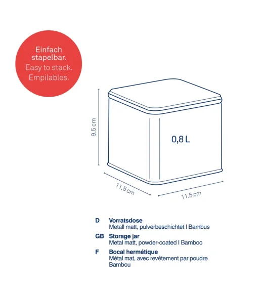 KELA | Kiril | pojemnik kuchenny, metal/bambus, 0,8 l, 11,5 x 11,5 x 9,5 cm