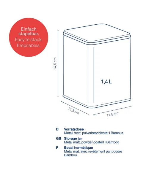 KELA | Kiril | pojemnik kuchenny, metal/bambus, 1,4 l, 11,5 x 11,5 x 14,5 cm