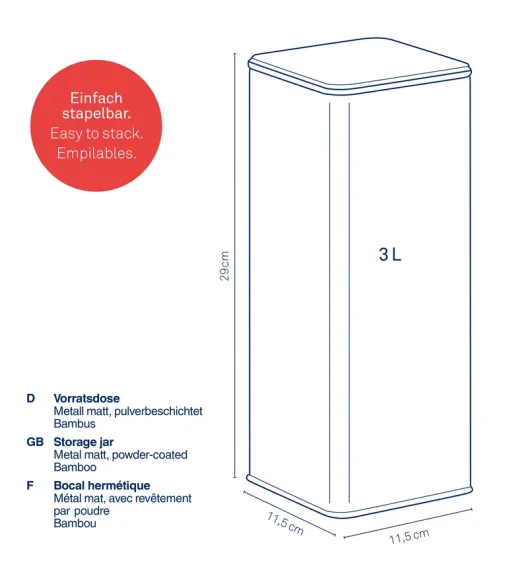 KELA | Kiril | pojemnik kuchenny, metal/bambus, 3,0 l, 11,5 x 11,5 x 28,5 cm