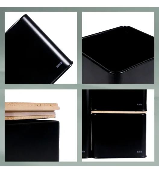 KELA | Kiril | pojemnik kuchenny, metal/bambus, 3,0 l, 11,5 x 11,5 x 28,5 cm