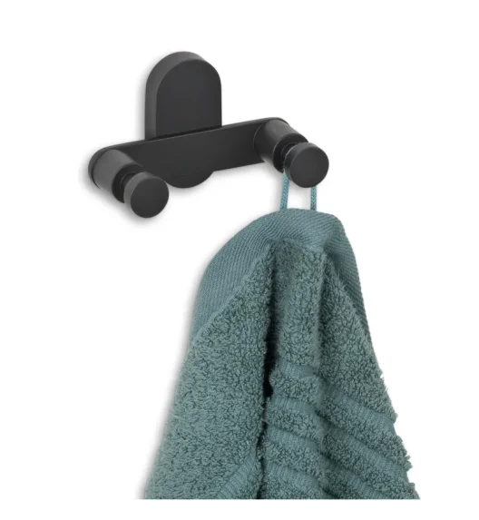 KELA | Alessio | podwójny haczyk / wieszak łazienkowy, stal nierdzewna 18/10, 10 x 5 x 6 cm, czarny
