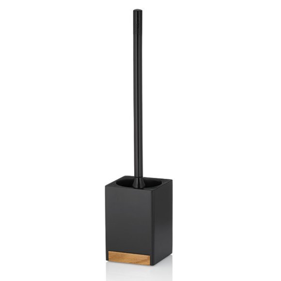 KELA | Cube | zestaw toaletowy, żywica polimerowa/drewno dębowe, 9,5 x 9,5 x 45,5 cm, czarny