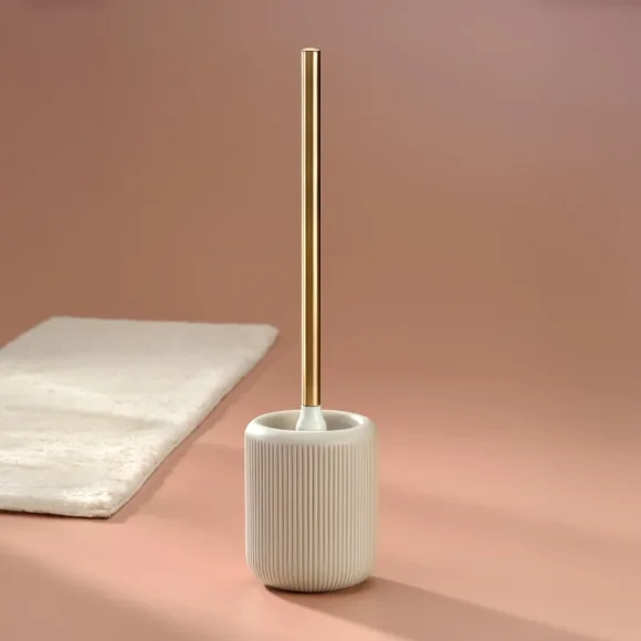 KELA | Adele | zestaw toaletowy, ceramika/stal nierdzewna 18/10, śred. 11 x 45,5 cm, beżowo-złoty