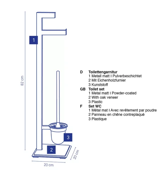 KELA | Oak | zestaw toaletowy, 20 x 20 x 82 cm, metal/drewno dębowe