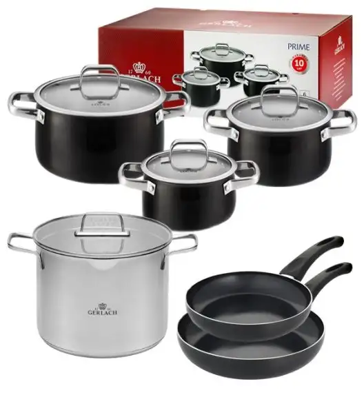 GERLACH PRIME Komplet Garnki z pokrywkami 6 el + Garnek 7 l Gerlach Ambiente + Patelnie Initial 24, 28 cm