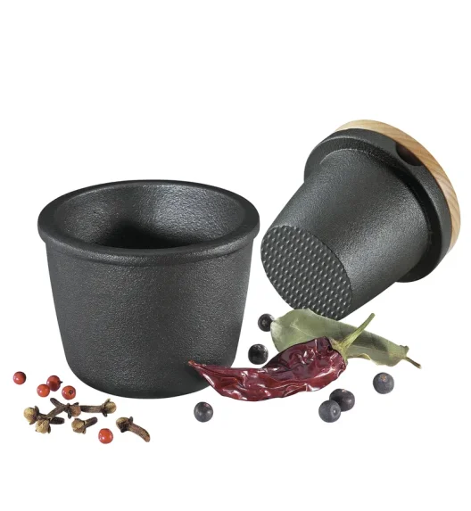 ZASSENHAUS | Worker | moździerz i młynek do przypraw na podstawce, drewno bukowe/żeliwo, 21 x 10 x 15,5 cm