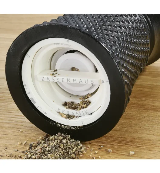 ZASSENHAUS | Worker | moździerz i młynek do przypraw na podstawce, drewno bukowe/żeliwo, 21 x 10 x 15,5 cm