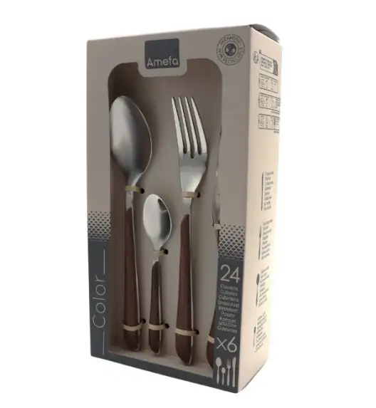 AMEFA ECLAT NATURE Sztućce UE 48 elementów dla 12 osób w pudełku / efekt ciemnego drewna