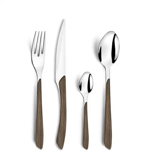 AMEFA ECLAT NATURE Sztućce UE 72 elementy dla 18 osób w pudełku / efekt ciemnego drewna