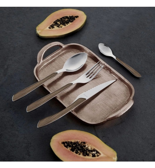 AMEFA ECLAT NATURE Sztućce UE 72 elementy dla 18 osób w pudełku / efekt ciemnego drewna