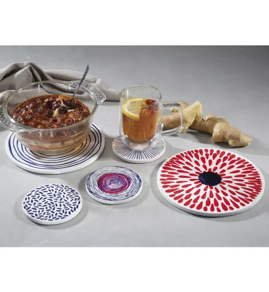 ZASSENHAUS | Nordic | podkładka pod szklankę, ceramika/korek, śred. 11 cm, krople