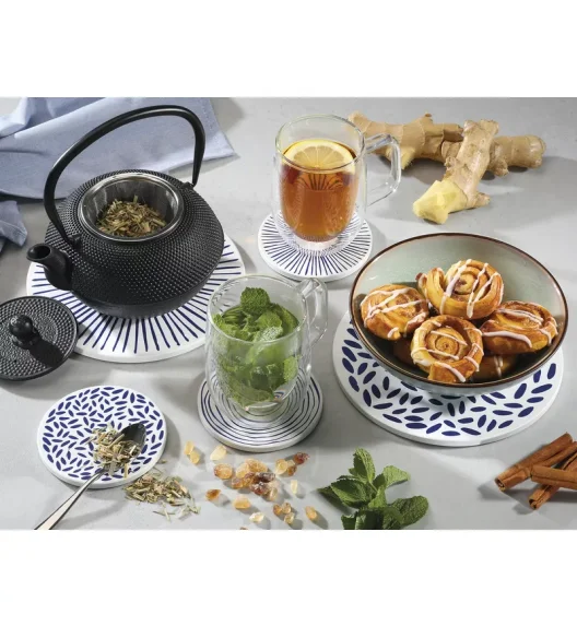 ZASSENHAUS | Nordic | podkładka pod szklankę, ceramika/korek, śred. 11 cm, kreski