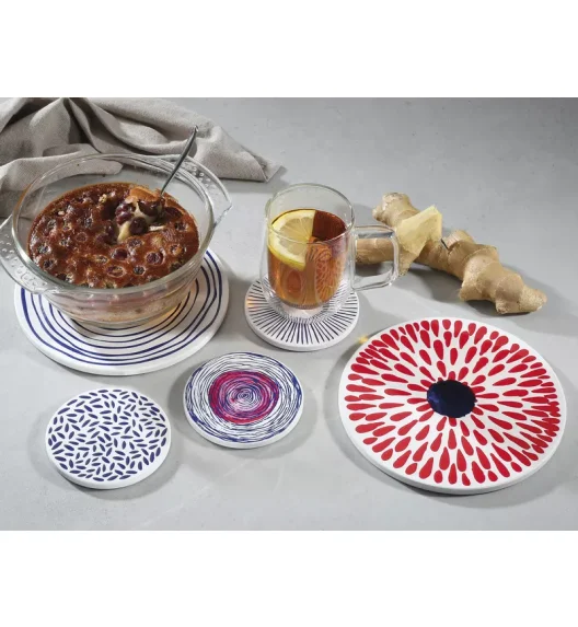 ZASSENHAUS | Nordic | podkładka pod szklankę, ceramika/korek, śred. 11 cm, kreski