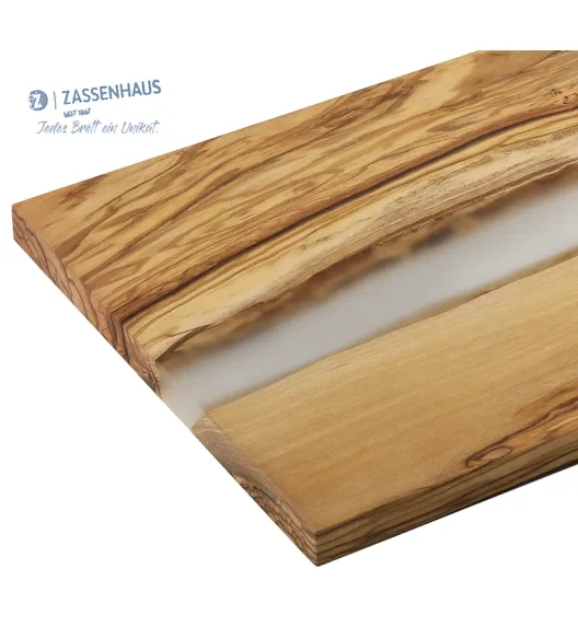 ZASSENHAUS | deska do serwowania, drewno oliwne/żywica epoksydowa, 45 x 22 cm, przezroczysta