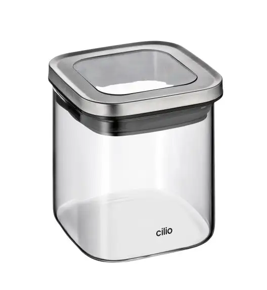 CILIO | Cubo | pojemnik kuchenny, szkło borokrzemowe/stal nierdzewna, 10 x 10 x 10 cm, 0,65 l