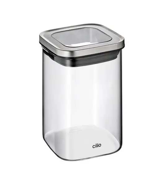 CILIO | Cubo | pojemnik kuchenny, szkło borokrzemowe/stal nierdzewna, 10 x 10 x 14,5 cm, 1,0 l