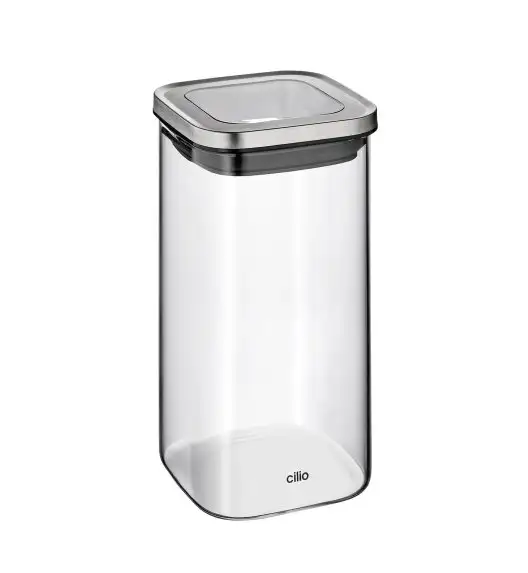 CILIO | Cubo | pojemnik kuchenny, szkło borokrzemowe/stal nierdzewna, 10 x 10 x 19 cm, 1,35 l