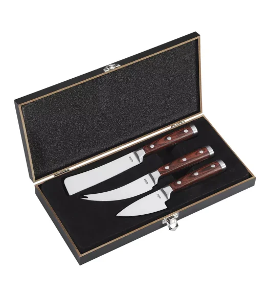 CILIO | Sardo Formaggio | zestaw 3 noży do sera, stal nierdzewna/drewno pakka, pudełko prezentowe