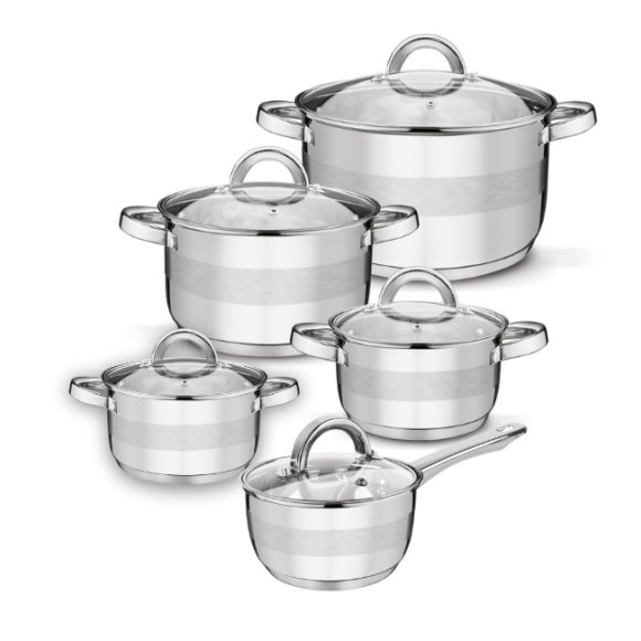 WYPRZEDAŻ! TADAR ROGER Komplet garnków nierdzewnych 12 el z patelnią non stick (BRAK PATELNI = 10 EL) / indukcja