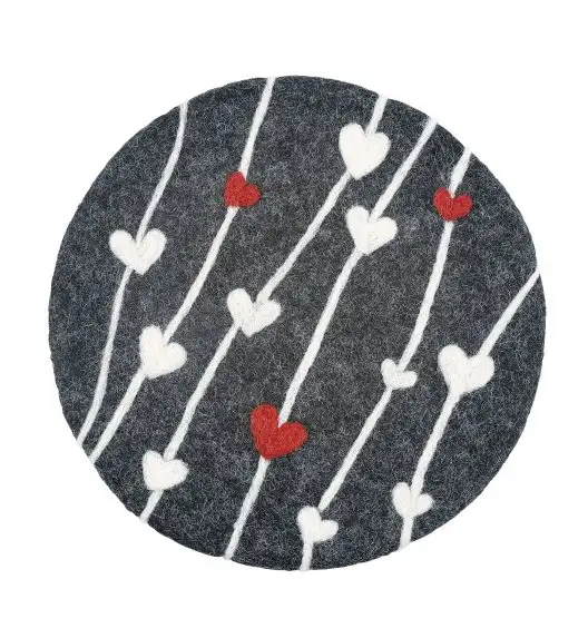 CILIO | LANA CUORE | podkładka pod gorące naczynia, śred. 21 cm, owcza wełna, szaro-biała