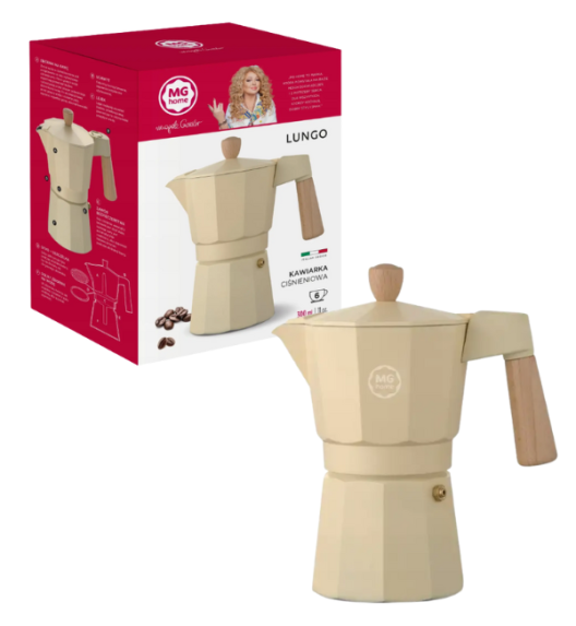 MG HOME | LUNGO Kawiarka aluminiowa / kremowa 300 ml / 6 filiżanek